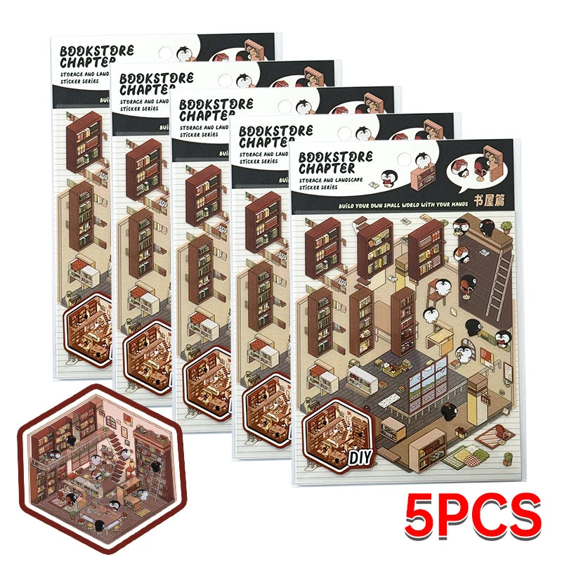 Cartoon 3D Landscaping Stickers Miniature Scene Kawaii Stickers DIY Simulated Cabin Stickers School Accessories for Kids Gifts