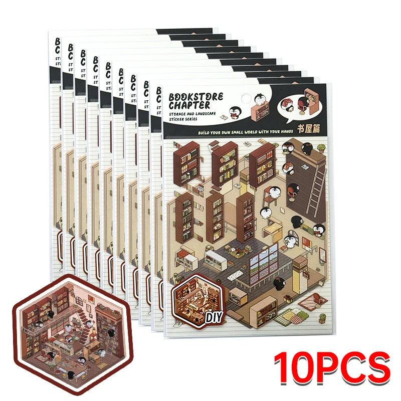Cartoon 3D Landscaping Stickers Miniature Scene Kawaii Stickers DIY Simulated Cabin Stickers School Accessories for Kids Gifts