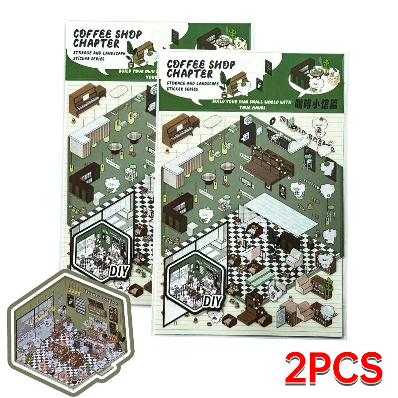 Cartoon 3D Landscaping Stickers Miniature Scene Kawaii Stickers DIY Simulated Cabin Stickers School Accessories for Kids Gifts