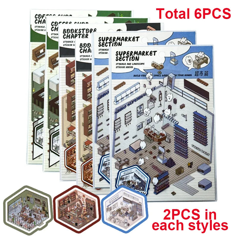 Cartoon 3D Landscaping Stickers Miniature Scene Kawaii Stickers DIY Simulated Cabin Stickers School Accessories for Kids Gifts
