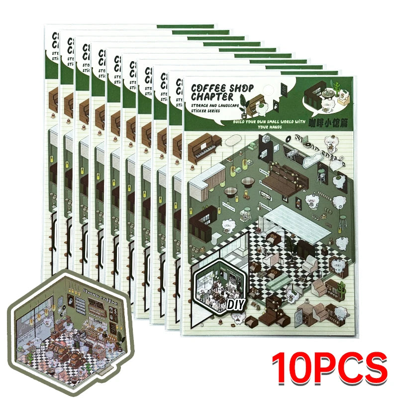 Cartoon 3D Landscaping Stickers Miniature Scene Kawaii Stickers DIY Simulated Cabin Stickers School Accessories for Kids Gifts